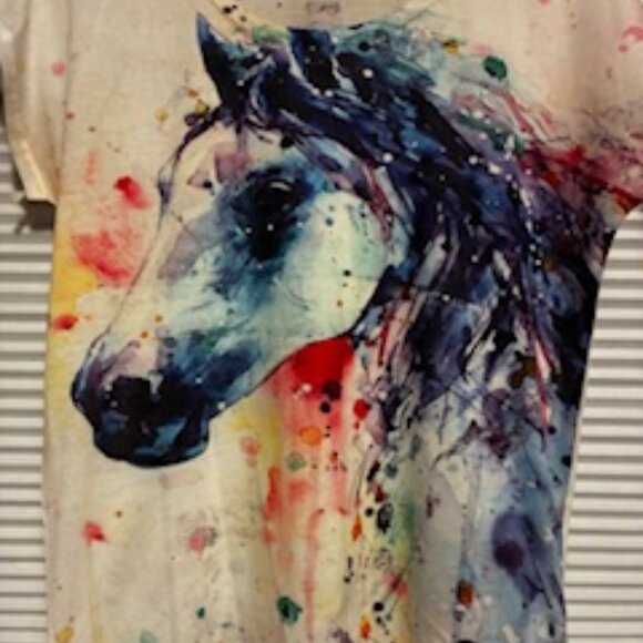 Watercolr Horse T-shirt, white background, Size small - Picture 5 of 6
